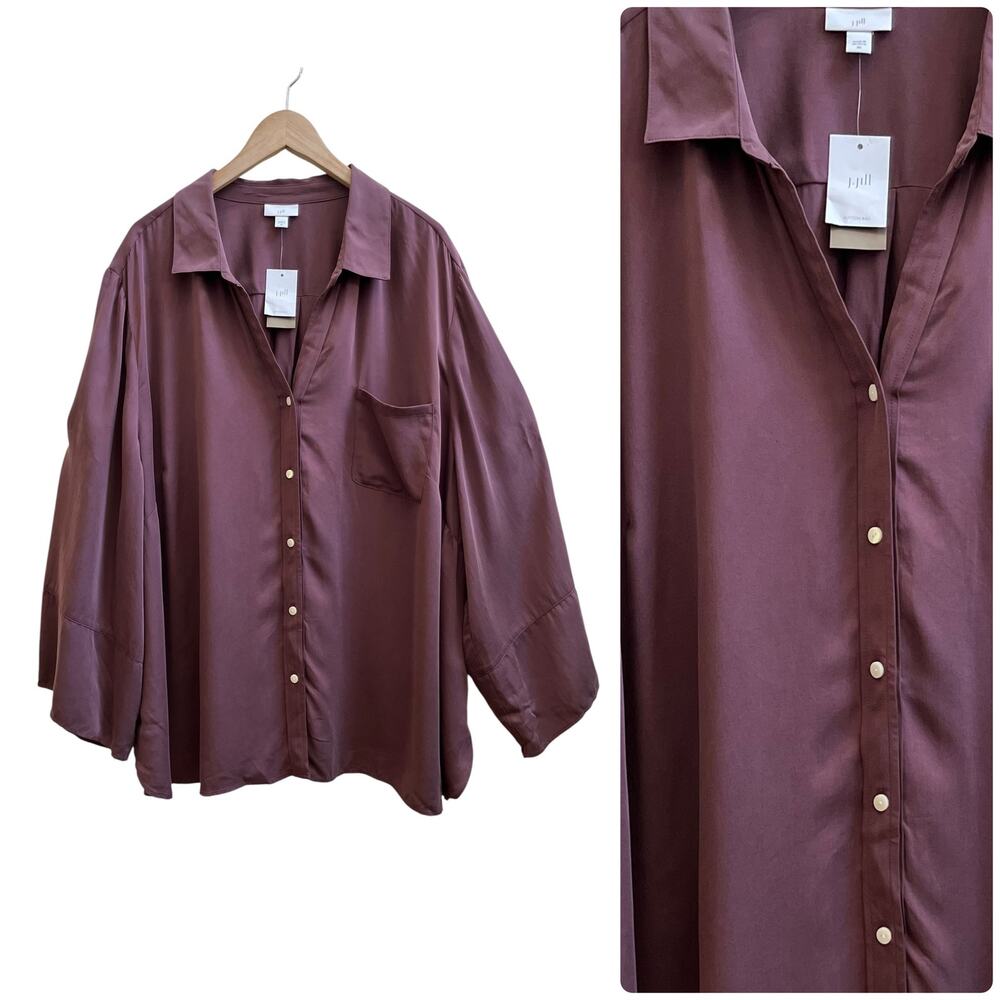 J. Jill New Dried Plum Button Front Tunic Top Blouse Plus Size 4X